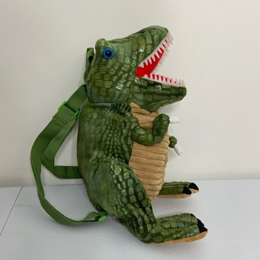 NWOT Kid’s green stuffed soft dinosaur zip‎ adjustable strap backpack bag